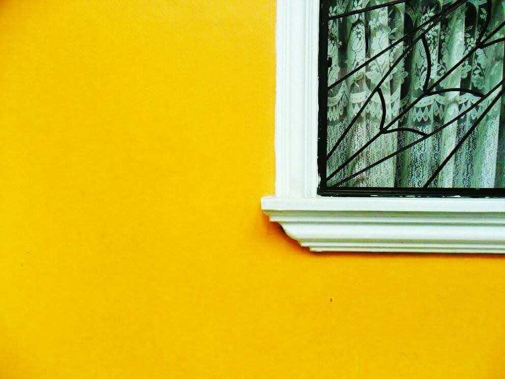 yellow, window, built structure, building exterior, vibrant color, window frame, no people, house, architecture, residential building, day, close-up, outdoors, security bar