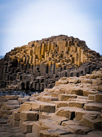 Low angle view of old ruins against clear sky