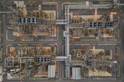 Refinery oil and gas production industry petrochemical zone chonburi thailand aerial top view