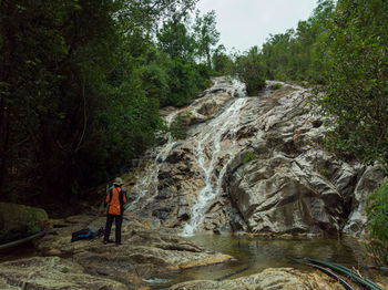 Drone shot of an amazing waterfall in ipoh, perak, malaysia known as buntong waterfall.