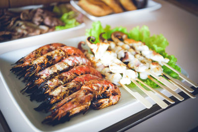 High angle view of food in plate on table