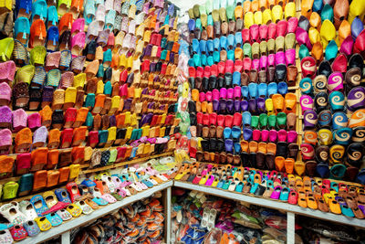 Full frame shot of multi colored shoes for sale in market