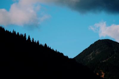 Low angle view of silhouette mountains against sky