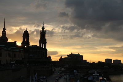 View of buildings against sky at sunset