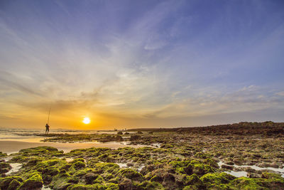 Scenic view of beach against sky during sunset