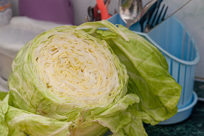 Close-up of cabbage in bowl on table