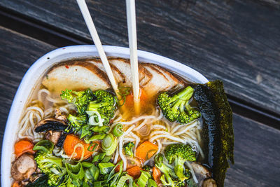 High angle view of food in bowl on table