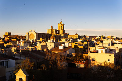 Cathedral of santa maria in the middle of old city of tarragona, spain