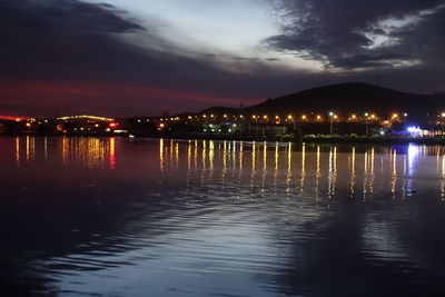 Scenic view of lake against sky at night