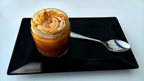 High angle view of coffee on table