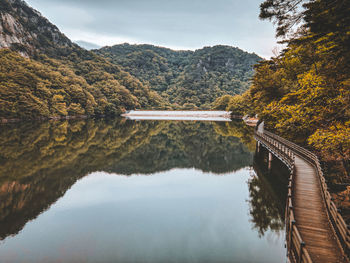 Scenic view of lake against sky during autumn