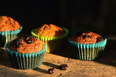 Close-up of cupcakes on table