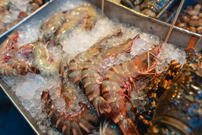 Close-up of seafood on barbecue grill