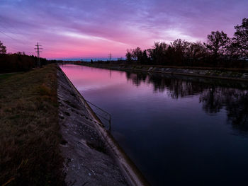 Scenic view of lake against sky at sunset