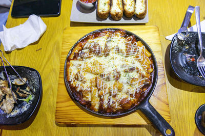 High angle view of food on table