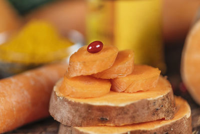 Close-up of bread in plate on table