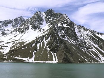 Scenic view of snowcapped mountains and lake against sky