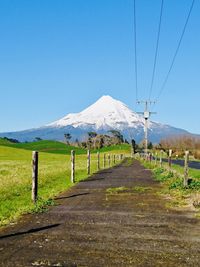 Scenic view of snowcapped mountains against clear sky