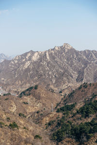 High angle view of mountain range against clear sky