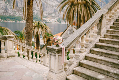 View of bouquet by staircase