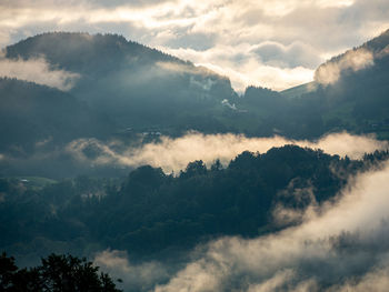 Scenic view of majestic mountains against sky