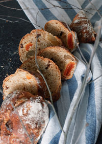 Close-up of food with napkin and twig