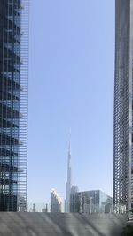 Low angle view of buildings against clear sky