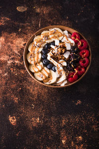 High angle view of breakfast served in bowl