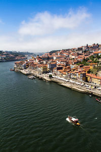 High angle view of boats in sea