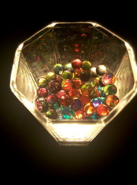High angle view of multi colored lights in glass
