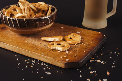 High angle view of cookies on cutting board