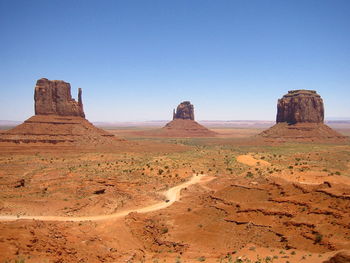 Scenic view of the mittens at monument valley