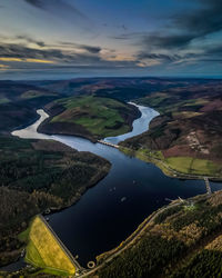 Aerial view of ladybower in the peak district 