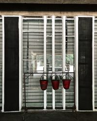 Red glass window of building