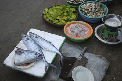 High angle view of fish in market