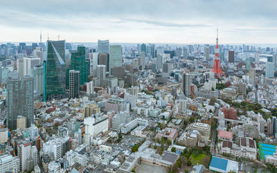 Aerial view of cityscape against sky