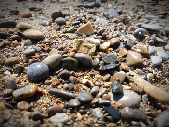 High angle view of stones on beach