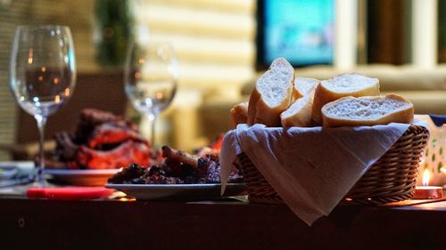 Close-up of meal served on table