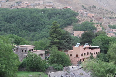 High angle view of buildings in town