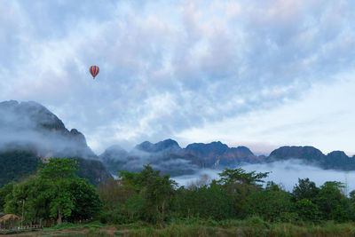 Scenic view of hot air balloon against sky