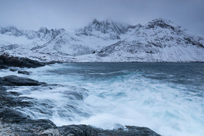 Scenic view of snowcapped mountains against sky