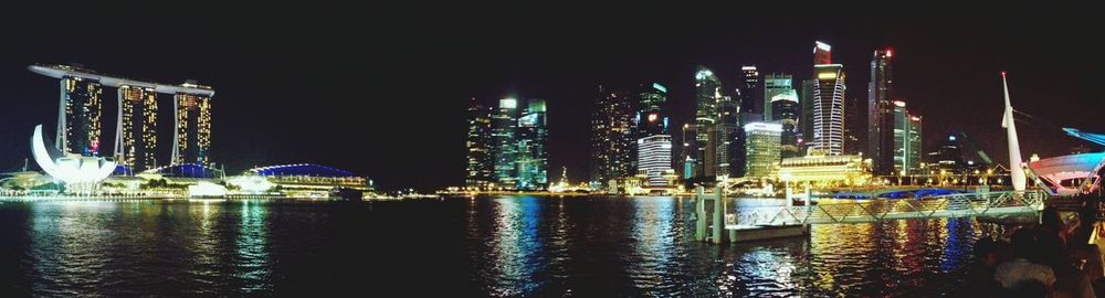 Panoramic view of city and buildings at night