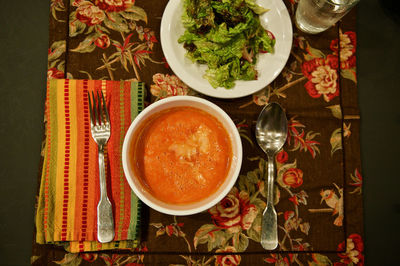 High angle view of food on table