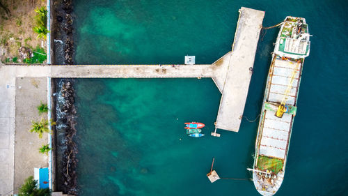 High angle view of boats in sea