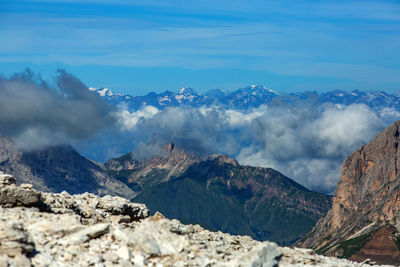 Panoramic view of volcanic landscape against sky