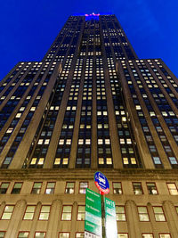 Low angle view of modern building against clear sky