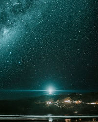 Scenic view of sea against sky at night