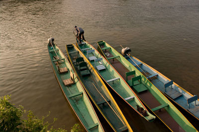 High angle view of people on boat in river