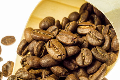 Close-up of coffee beans against white background