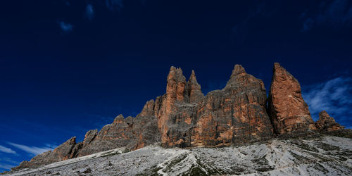 Low angle view of rock formation against sky